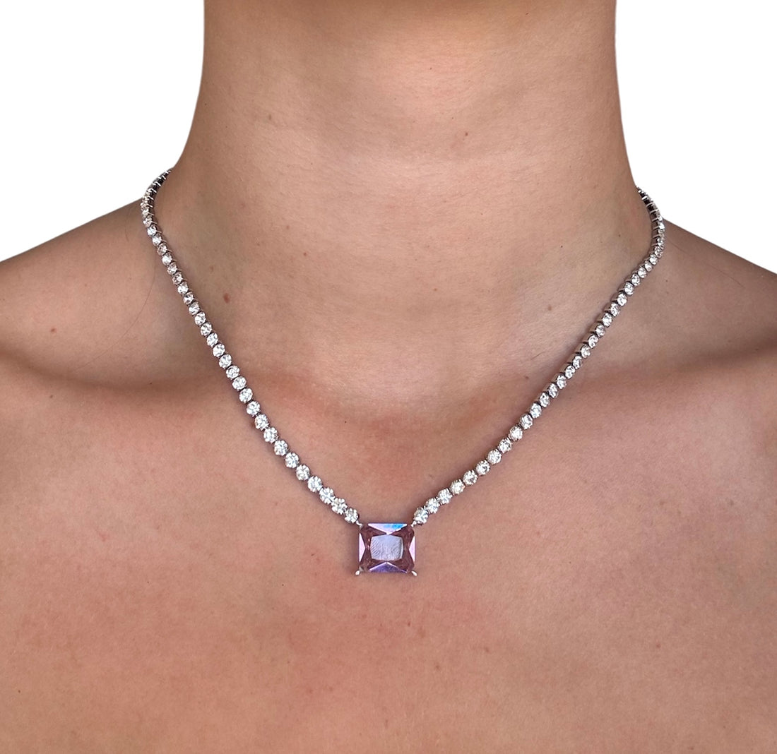 Collana tennis rettangolo zircone rosa