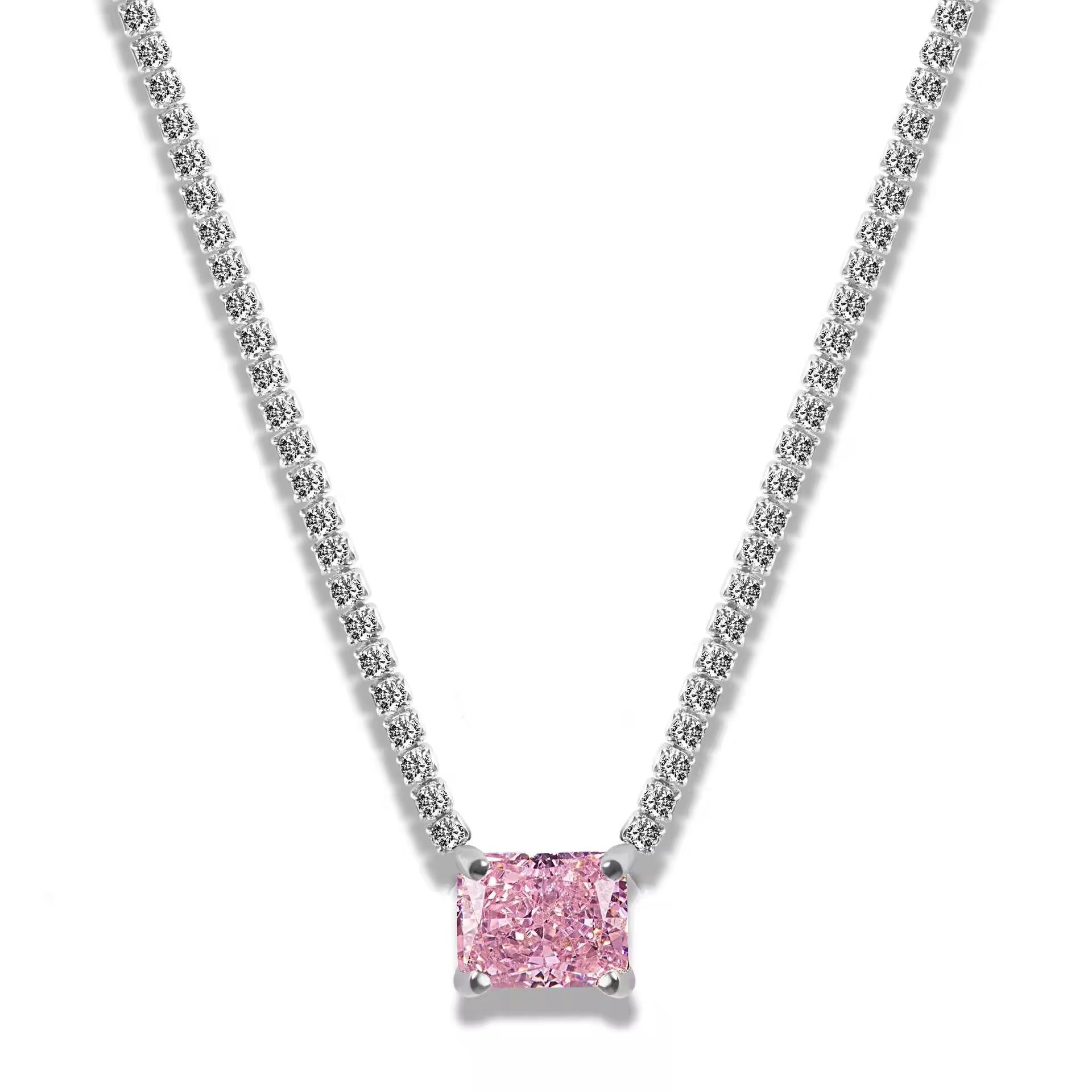 Collana tennis rettangolo zircone rosa