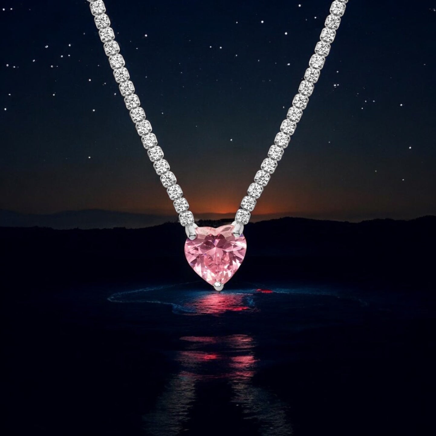 Collana tennis cuore di zircone