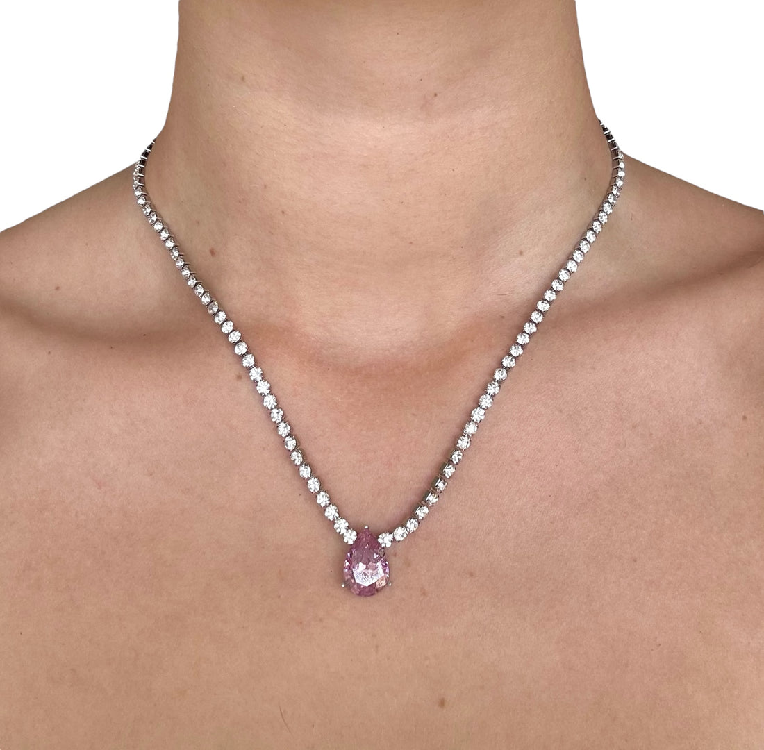 Collana tennis goccia zircone rosa