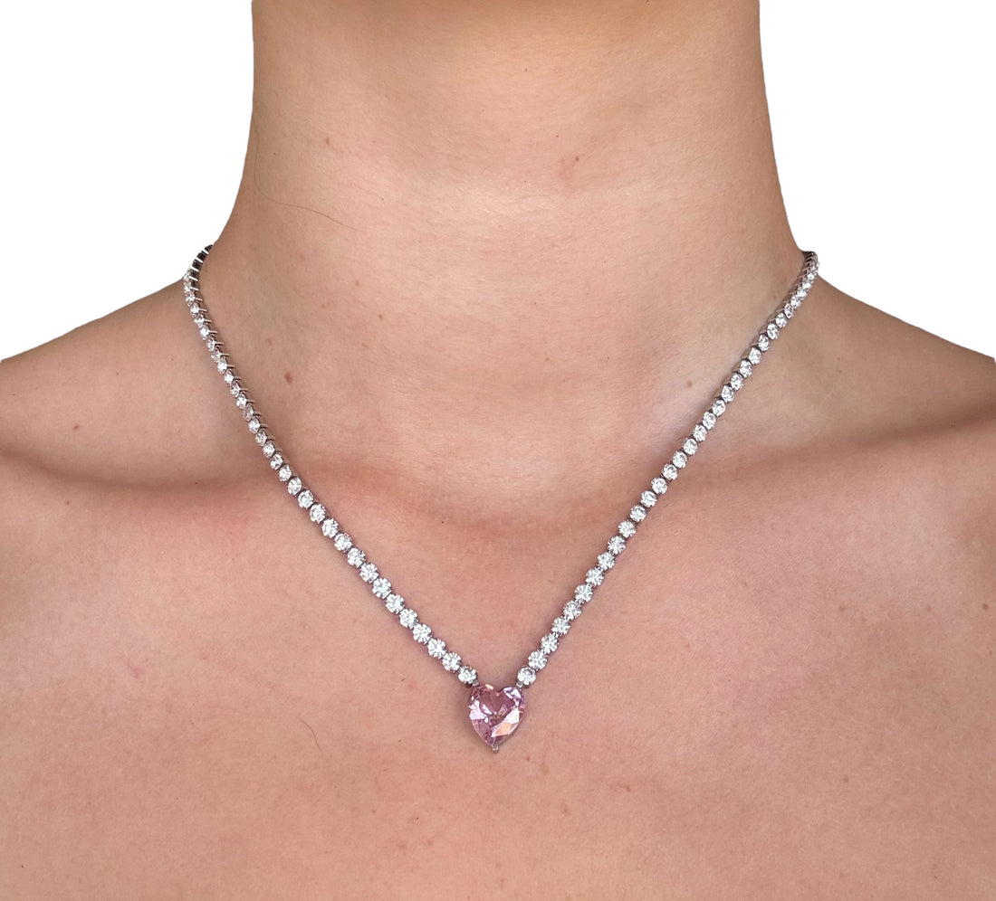 Collana tennis cuore di zircone