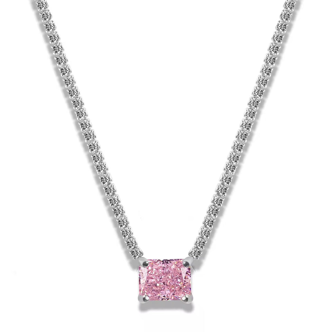 Collana tennis rettangolo zircone rosa
