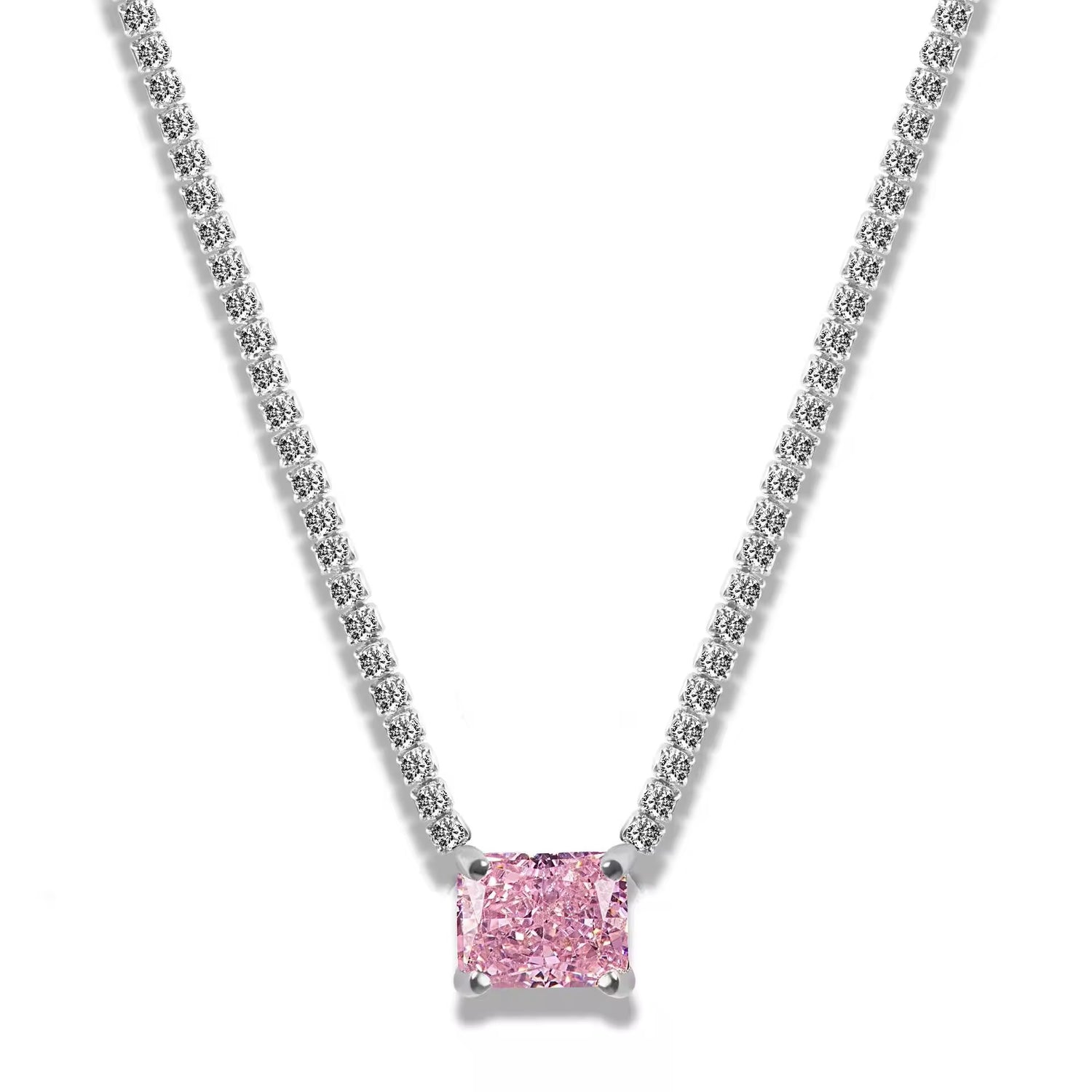 Collana tennis rettangolo zircone rosa