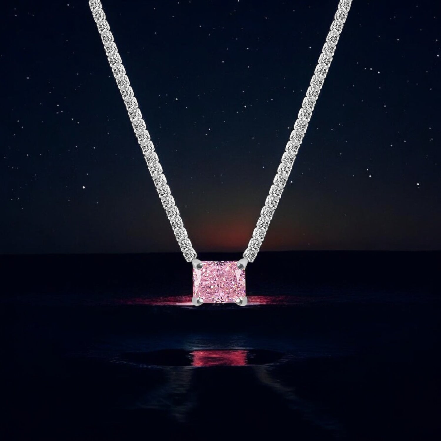 Collana tennis rettangolo zircone rosa