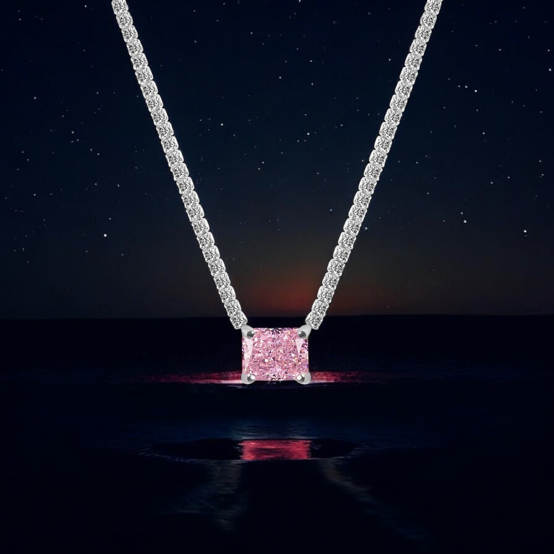 Collana tennis rettangolo zircone rosa
