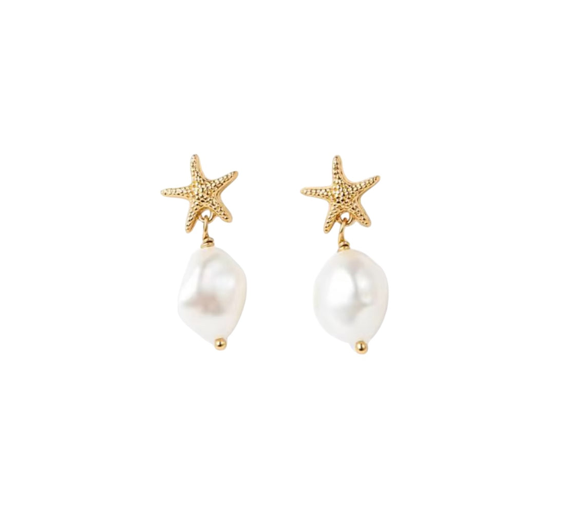 Orecchini Stella Marina &amp; Perla d’Acqua Dolce